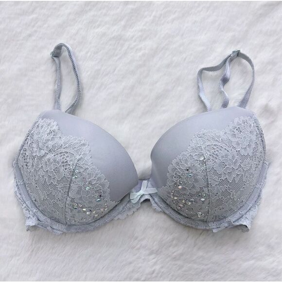 Victoria’s Secret Dream Angels Push Up Rhinestone Bra Light Gray size 32D - Picture 1 of 9